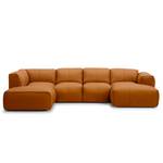 Wohnlandschaft HUDSON Echtleder Neka: Cognac - Longchair davorstehend rechts / Ottomane links