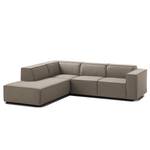 Ecksofa KINX mit Ottomane Webstoff - Webstoff Milan: Grau-Braun - Ottomane davorstehend links - Keine Funktion