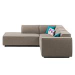 Ecksofa KINX mit Ottomane Webstoff - Webstoff Milan: Grau-Braun - Ottomane davorstehend links - Keine Funktion