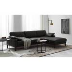 Ecksofa Horley Echtleder Schwarz - Longchair davorstehend rechts