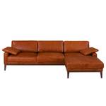 Hoekbank HORLEY met chaise longue Leer Cerys: Cognackleurig - Longchair vooraanzicht rechts