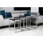 Tables gigognes Robin (lot de 3) Plateau en verre noir - Structure chrome