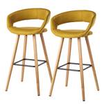 Chaises de bar Volda (lot de 2) Tissu / Chêne massif - Jaune curry