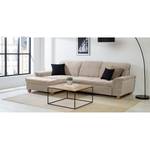 Ecksofa Charlo Antiklederlook - Flachgewebe Soan: Cappuccino - Longchair davorstehend links - Ohne Schlaffunktion