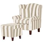 Fauteuil Colmar beige gestreept geweven stof - Beige - Met hocker