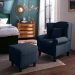 Oorfauteuil Colmar geweven stof - Stof Maka: Donkerblauw - Met hocker