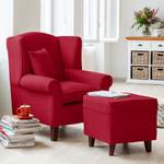 Oorfauteuil Colmar geweven stof - Stof Maka: Rood - Met hocker