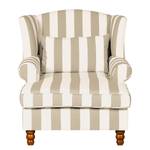 Fauteuil à oreilles Sofia XXL Tissu beige à rayures - Beige / Blanc