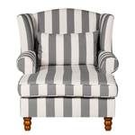 Fauteuil à oreilles Sofia XXL Tissu gris à rayures - Blanc / Gris