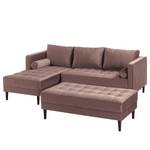 Ecksofa LAONA Samt - Samt Pauno: Mauve - Longchair davorstehend links - Mit Hocker