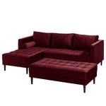 Hoekbank LAONA fluweel - Velours Pauno: Bordeaux - Longchair vooraanzicht links - Met hocker