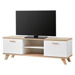 Tv-meubel Neston deels massief eikenhout - Mat wit/Sanremo eikenhouten look