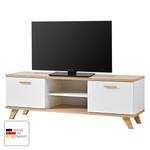 Tv-meubel Neston deels massief eikenhout - Mat wit/Sanremo eikenhouten look