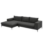 Hoekbank STREAKY BAY met chaise longue microvezel - Geweven stof Caya: Antracietkleurig - Longchair vooraanzicht links - Zonder slaapfunctie - Zonder hocker