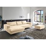 Hoekbank STREAKY BAY met chaise longue Geweven stof Caya: Beige - Longchair vooraanzicht links - Zonder slaapfunctie - Met hocker