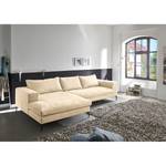 Hoekbank STREAKY BAY met chaise longue Geweven stof Caya: Beige - Longchair vooraanzicht links - Zonder slaapfunctie - Met hocker