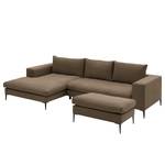 Hoekbank STREAKY BAY met chaise longue Geweven stof Caya: Bruin - Longchair vooraanzicht links - Zonder slaapfunctie - Met hocker