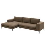 Hoekbank STREAKY BAY met chaise longue Geweven stof Caya: Bruin - Longchair vooraanzicht links - Zonder slaapfunctie - Met hocker