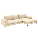 Hoekbank STREAKY BAY met chaise longue Geweven stof Caya: Beige - Longchair vooraanzicht rechts - Zonder slaapfunctie - Met hocker