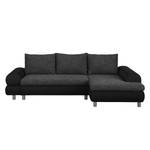 Ecksofa Samuro mit Schlaffunktion - Flachgewebe / Strukturstoff - Schwarz / Grau - Longchair davorstehend rechts