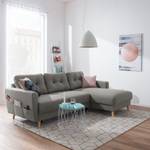 Ecksofa SOLA mit Longchair Webstoff Luba: Grau - Longchair davorstehend rechts - Mit Schlaffunktion