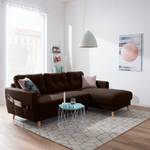 Ecksofa SOLA mit Longchair Webstoff Luba: Dunkelbraun - Longchair davorstehend rechts - Mit Schlaffunktion