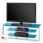 Meuble TV Rack Jared I Blanc / Verre bleu pétrole - Largeur : 110 cm