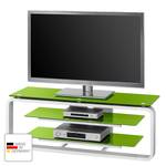 Meuble TV Rack Jared I Blanc / Verre vert - Largeur : 110 cm