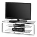 Meuble TV Rack Jared I Blanc / Verre gris platine - Largeur : 110 cm