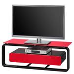 Meuble TV Shanon I Blanc brillant - Noir / Verre rouge - Largeur : 110 cm