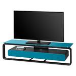 Tv-rek Shanon I hoogglans wit - Zwart/petrolblauw glas - Breedte: 150 cm