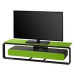 Meuble TV Shanon I Blanc brillant - Noir / Verre vert - Largeur : 150 cm
