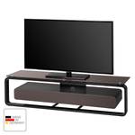 Meuble TV Shanon I Blanc brillant - Noir / Verre gris lava - Largeur : 150 cm