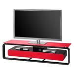 Meuble TV Shanon I Blanc brillant - Noir / Verre rouge - Largeur : 150 cm