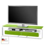 Meuble TV Shanon I Blanc brillant - Blanc / Verre vert - Largeur : 150 cm