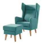 Oorfauteuil Bucoli vilt vilt - Turquoise - Met hocker