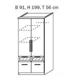 Draaideurkast Bochum alpinewit - zwart glas - 2-deurs - 91cm