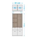 Draaideurkast Bochum alpinewit - zwart glas - 2-deurs - 91cm