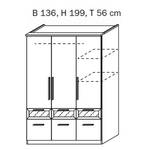 Draaideurkast Bochum alpinewit - zwart glas - 3-deurs - 136cm