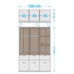 Draaideurkast Bochum alpinewit - zwart glas - 3-deurs - 136cm