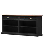 Sideboard Sollerön II Pinie massiv - Schwarz / Pinie Honig / Messing