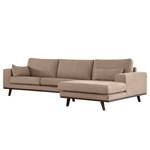 Ecksofa BILLUND mit Longchair Baumwollstoff Vele: Taupe - Longchair davorstehend rechts - Buche Dunkel