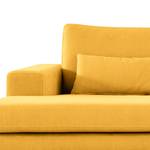 Canapé d’angle BILLUND avec méridienne Tissu - Tissu Vele: Jaune moutarde - Méridienne courte à gauche (vue de face) - Hêtre foncé