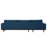 Ecksofa BILLUND mit Longchair Baumwollstoff Vele: Blau - Longchair davorstehend links - Buche Dunkel