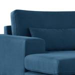 Hoekbank BILLUND met chaise longue geweven stof - Geweven stof Vele: Blauw - Longchair vooraanzicht links - Donker beukenhout