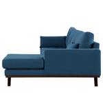 Ecksofa BILLUND mit Longchair Baumwollstoff Vele: Blau - Longchair davorstehend rechts - Buche Dunkel