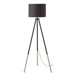 Lampadaire Tripod Valma Tissu / Bois - 1 ampoule - Noir / Hêtre - Anthracite / Hêtre