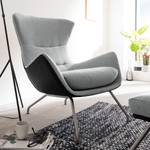 Fauteuil Hepburn II Tissu / Cuir véritable - Gris clair / Noir - Chrome mat