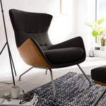 Fauteuil Hepburn II Tissu / Cuir véritable - Marron-noir / Cognac - Chrome mat