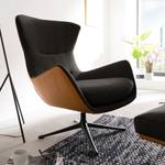 Fauteuil HEPBURN met kruisvoet geweven stof/echt leer - Stof Saia / Leer Neka: Zwart-Bruin / Cognackleurig - Zwart